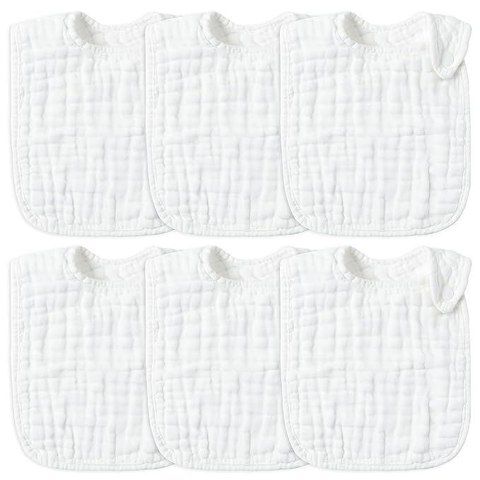 Zainpe 6Pcs Snap Muslin Cotton Baby Bibs White Adjustable Drool Bib by Zainpe