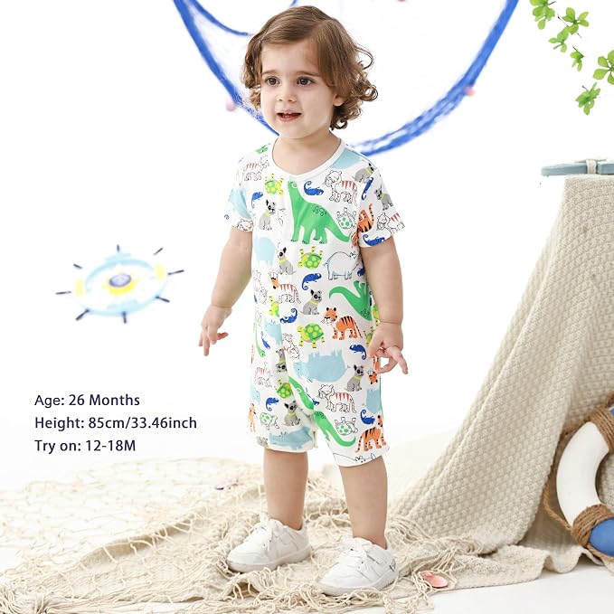 3-Pack 100% Cotton Baby Boy Rompers, 0-24Months Short Sleeve Toddler Romper - Image 3