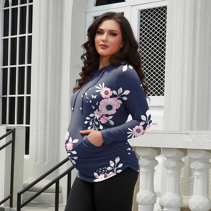 GINKANA Maternity Hoodie Long Sleeves Shirts Casual Maternity Top Pregnancy - Image 4