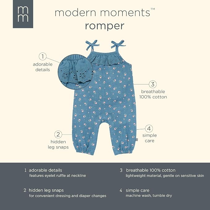 Modern Moments by Gerber baby-girls Self Eyelet Ruffle Long Leg Romper - Image 6