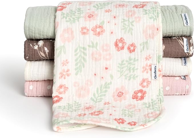 Gerber Baby Unisex Muslin Burp Cloths 5-Pack, Large Size 20" x 10" by Gerber