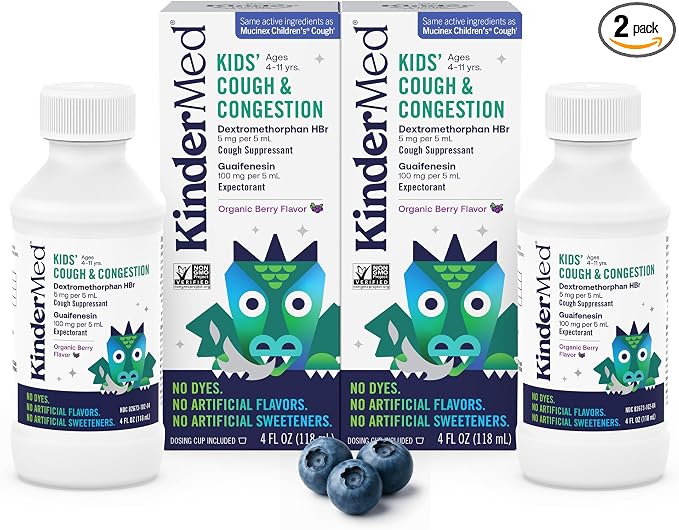 KinderMed Kids' Daytime Cough & Congestion Medicine, Ages 4-11 Years, No Dyes by Kinderfarms
