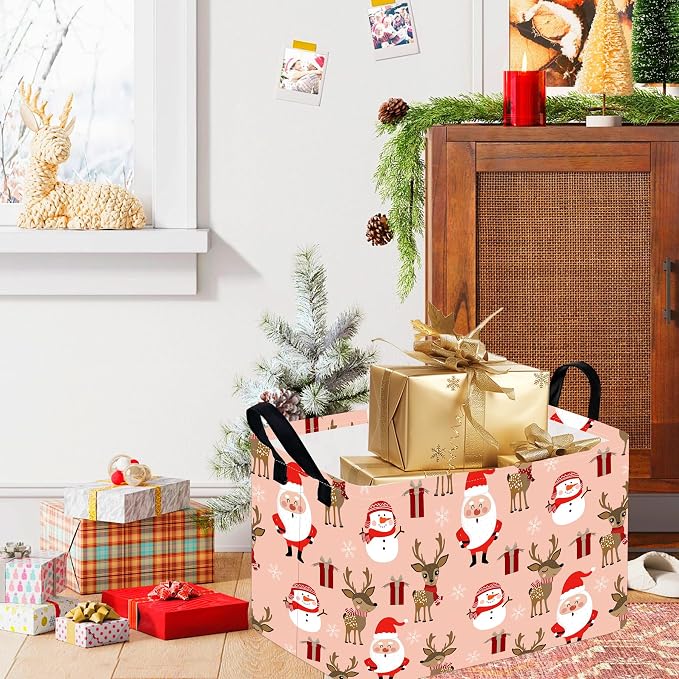 Rectangle Basket, Kids Organizer, Santa Pattern Toy Storage Cube, Clothes - Image 4