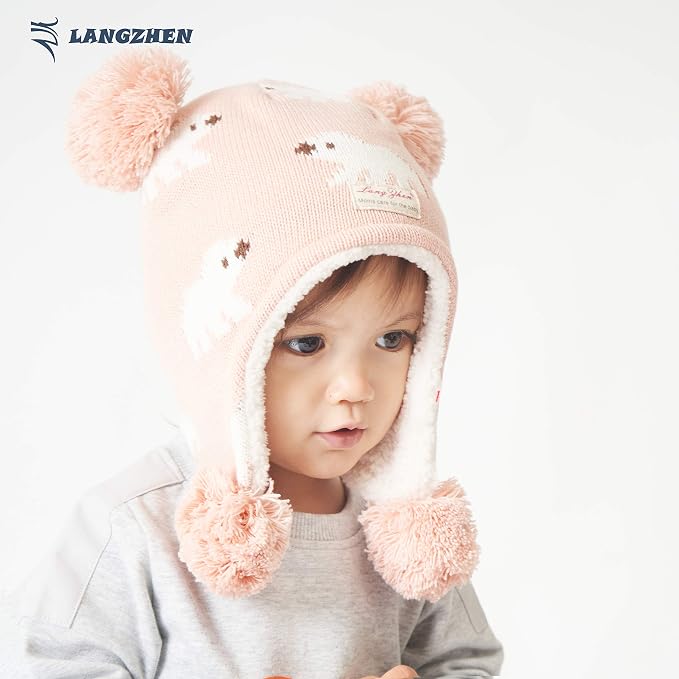 LANGZHEN Toddler Kids Infant Winter Hat, Earflap Knit Warm Cap Fleece Lined - Image 3