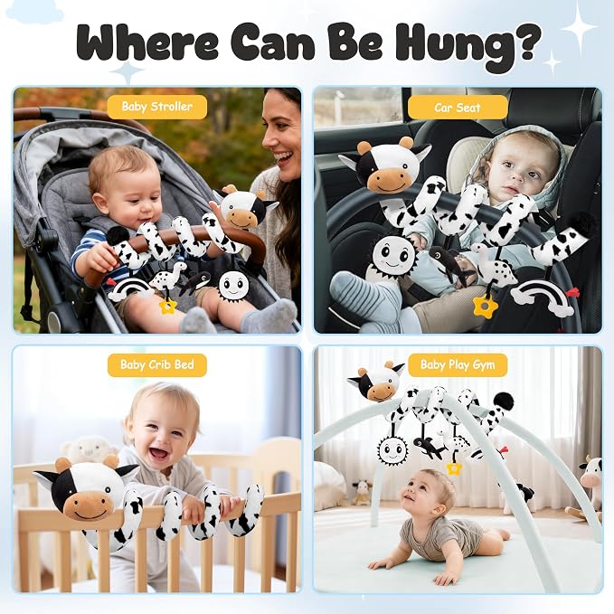 Spiral Car Seat Baby Toys 0-6 Months, Infant Carseat High Contrast Sensory Toys - Image 5