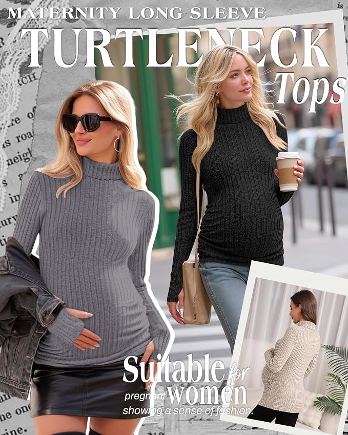 3 Pack Maternity T-Shirts Pregnancy Tops Women Sweater Long Sleeve Turtleneck - Image 2