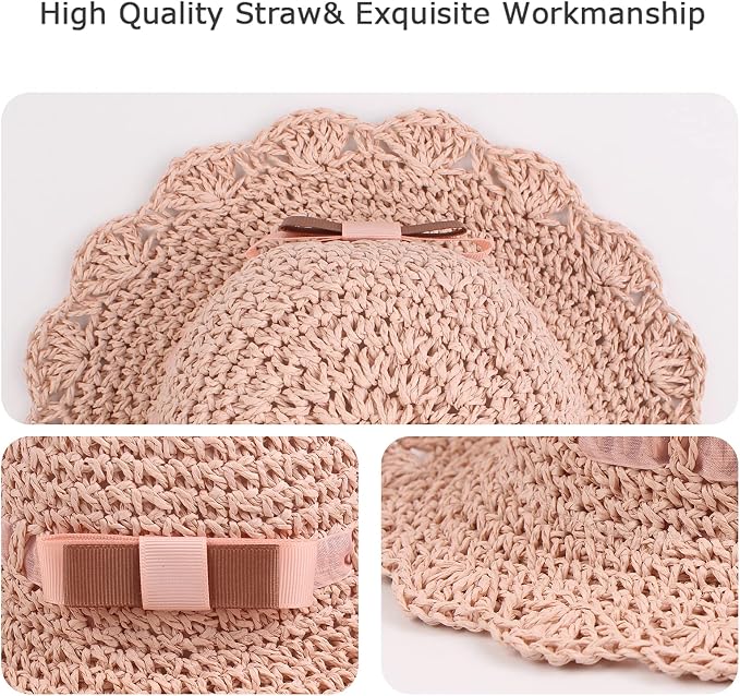 Baby Girl Straw Hat Outdoor Baby Sun Protection Hats Summer Bowknot Beach Cap - Image 6