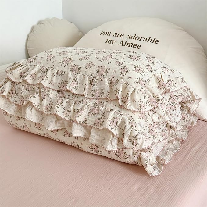 AOJIM Pink Floral Kids Toddler Pillowcase 1 Piece Super Soft Muslin Cotton - Image 7