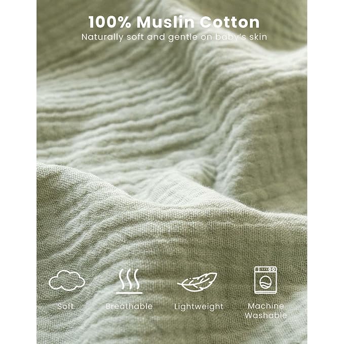 Konssy Muslin Baby Sleep Sack 0-6 Months 0.8 TOG, 2 Pack 100% Cotton Wearable - Image 3