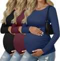 Ficerd 3 Pack Women's Maternity Shirts, Long Sleeve Side Ruched Pregnancy Tee by Ficerd