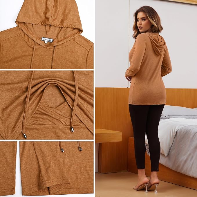 GINKANA Women's Nursing Hoodie Sweatshirt Long Sleeves Breastfeeding Maternity - Image 6