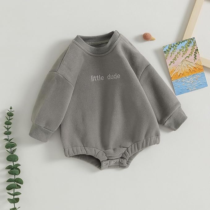 VISGOGO Newborn Infant Baby Boy Girls Oversized Romper Little Dude Sweater - Image 3