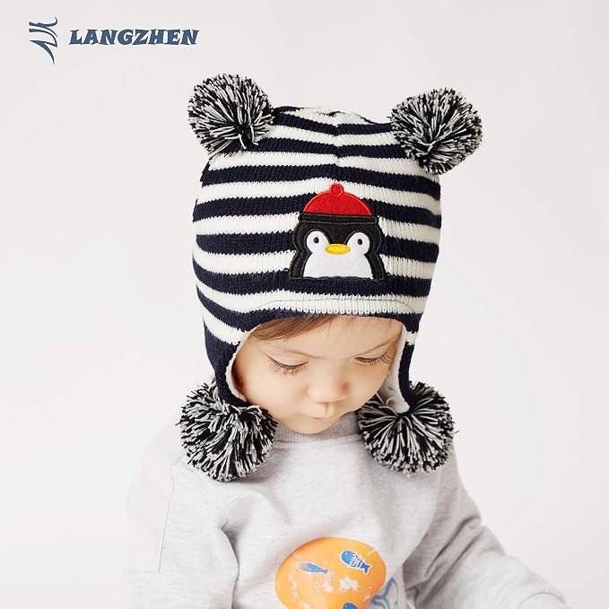 LANGZHEN Toddler Kids Infant Winter Hat, Earflap Knit Warm Cap Fleece Lined - Image 3