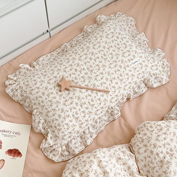 BuLuTu Camellia Floral Print Pillowcase King Muslin Cotton Pillow Case Chic by BuLuTu