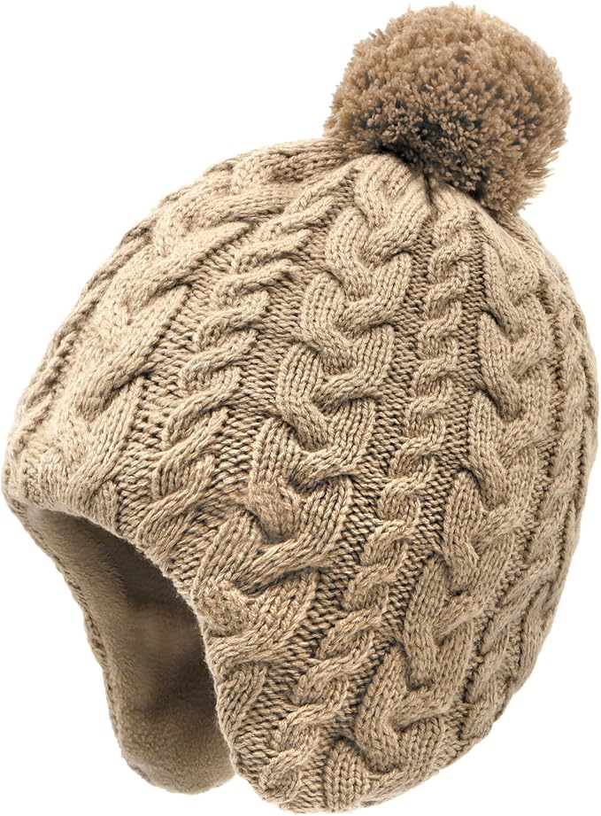 Duoyeree Kids Beanie Hat for Boys Girls Pom-pom Kint Hats Cozy Lining Winter by Duoyeree