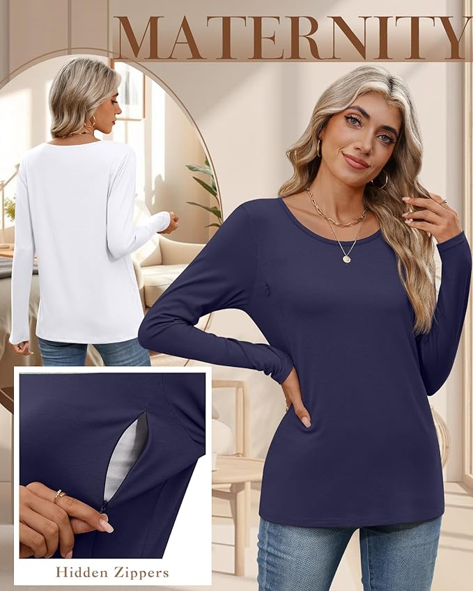 4 Pack Women's Cotton Nursing Tops, Breastfeeding Maternity - Image 4