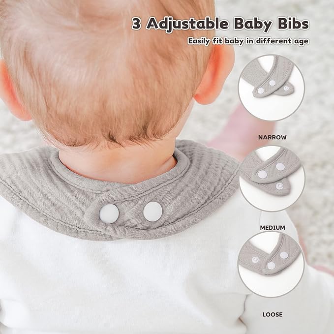 Susurration Muslin Baby Bibs 8 Pack Bandana Drool Bibs, Soft Square Adjustable - Image 6
