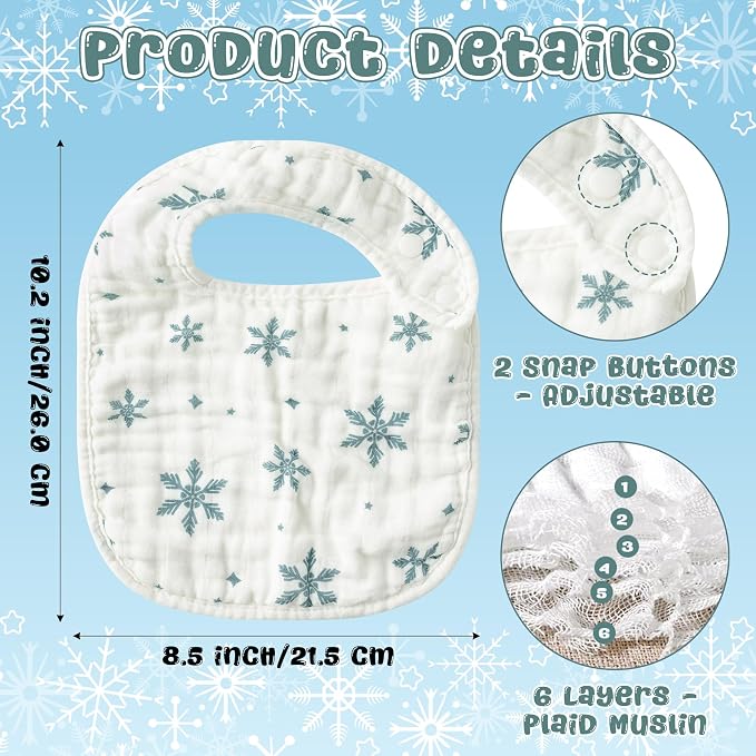 Zainpe 6Pcs Snap Muslin Cotton Baby Bibs Cute Themes Snowflake Penguin Pattern - Image 2
