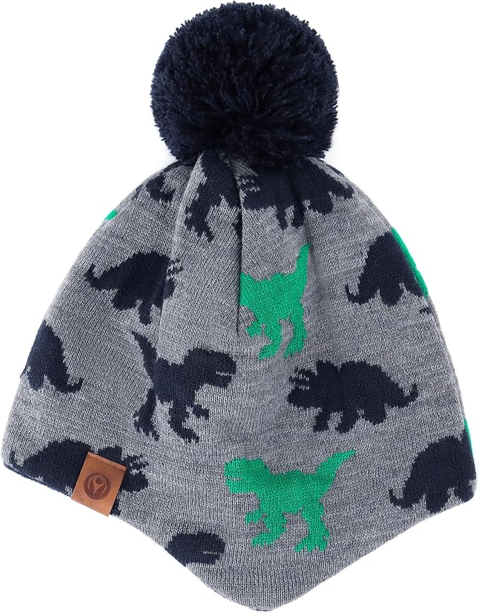 Duoyeree Kids Beanie Hat for Boys Girls Pom-pom Kint Hats Cozy Lining Winter - Image 3