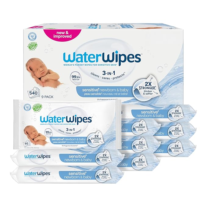 WaterWipes Sensitive+ Newborn & Baby Wipes, 3-In-1 Cleans, 99.9% Water by WaterWipes