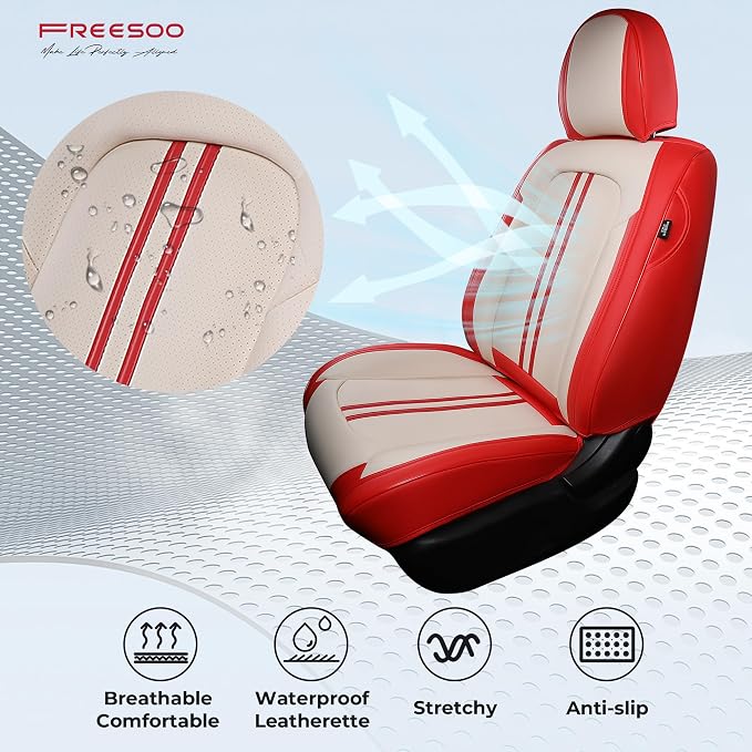 FREESOO Leather Car Seat Covers Full Set, Waterproof Car Seat Cover Back Seat - Image 2