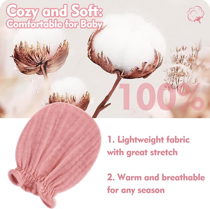 Pro Goleem Muslin Baby Mittens for Newborn, 100% Cotton No Scratch Soft - Image 6
