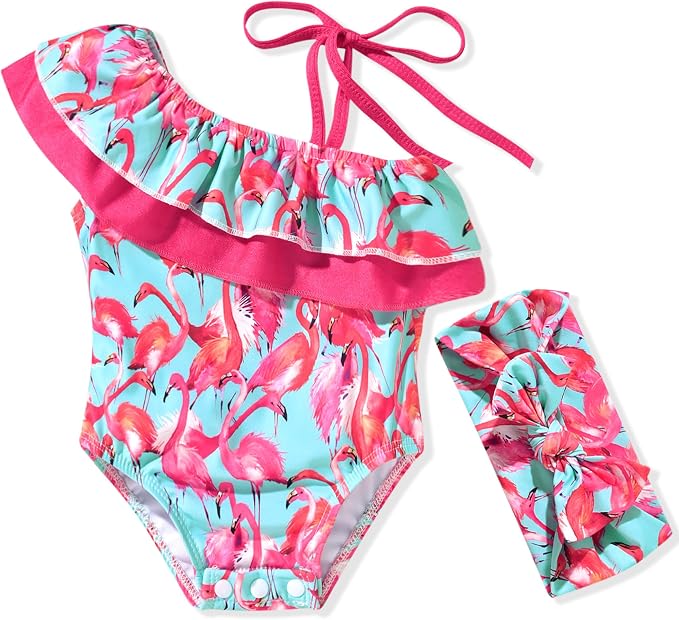 Toddler Baby Girls Ruffles Bikini One Piece Swimsuits Floral Off Shoulder by HINTINA