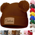 Custom Baby Beanies Personalized Toddler Winter Hats Name Leather Patch Kids by Unknown