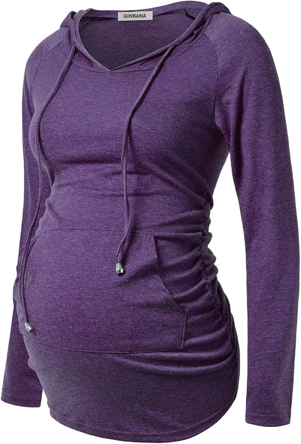 GINKANA Maternity Hoodie Long Sleeves Shirts Casual Maternity Top Pregnancy by GINKANA