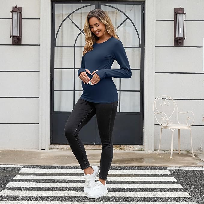 GINKANA Maternity Workout Tops Long Sleeve Pregnancy Yoga Shirts - Image 4