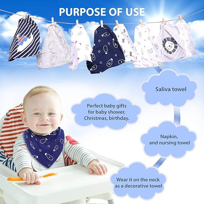 DOKMA Set 8 Organic Cotton Baby Drool Bibs - Image 6