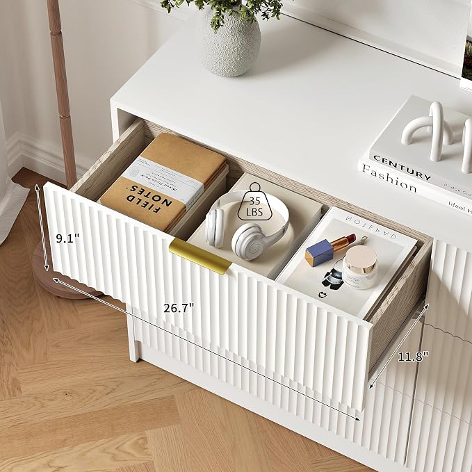 6 Drawers Fluted Dresser for Bedroom, Large Floor Chest of Drawers, Modern Long - Image 3