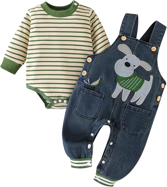 Baby Boy Clothes Fall Winter Outfits Long Sleeve Striped Romper Cute Cartoon by CETEPY