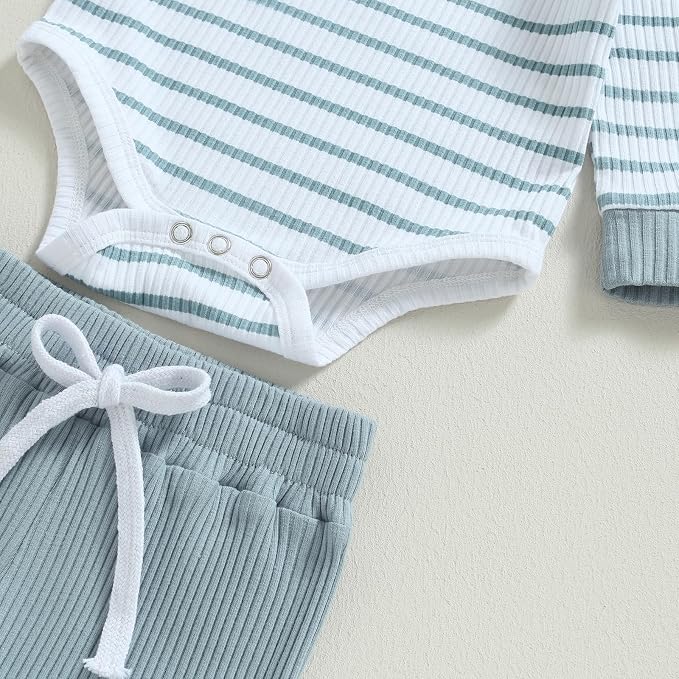 Newborn Baby Boy Girl Clothes Ribbed Knitted Long Sleeve Romper Pants Solid - Image 5