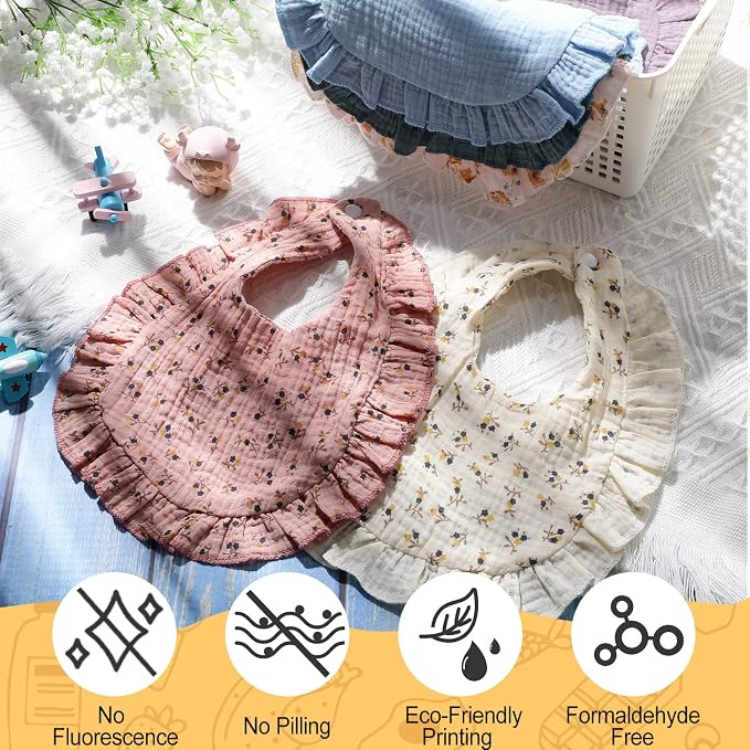 Mepase 10 Pcs Large Muslin Baby Girl Bibs Drool Teething Bibs Lap Shoulder - Image 7