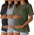 Ficerd 3 Pack Women's Maternity T Shirts, Short Sleeve Side Split Pregnancy by Ficerd