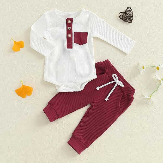 fhutpw Baby Boy Clothes 3 6 12 18 Months Ribbed Knitted Long Sleeve Romper and - Image 2