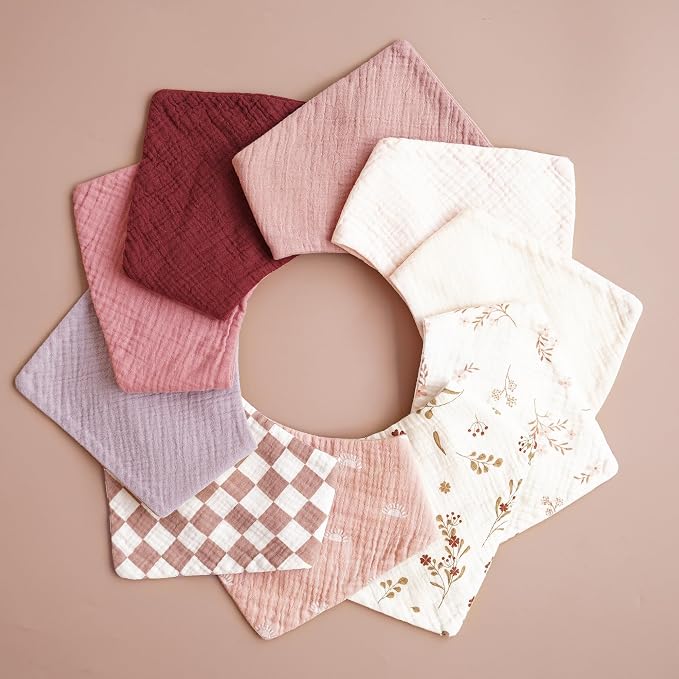 Konssy Muslin Baby Bibs 10 Pack Baby Bandana Drool Bibs 100% Cotton - Image 6