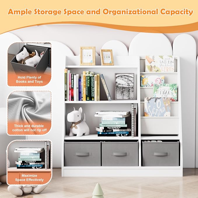 White Kids Bookshelf Wood Montessori Toy Storage Organizer Cabinet Shelf Child - Image 7