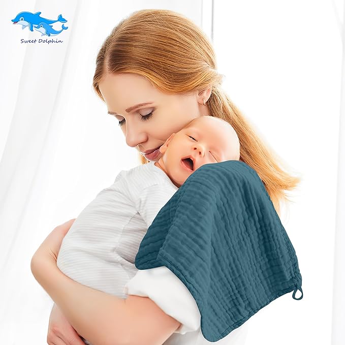 SWEET DOLPHIN 12 Pack Muslin Burp Cloths Large 100% Cotton Burping Clothes - Image 2
