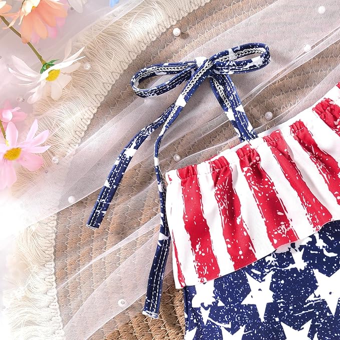 Toddler Baby Girls Ruffles Bikini One Piece Swimsuits Floral Off Shoulder - Image 3