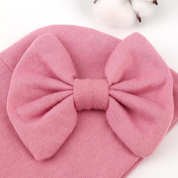 BQUBO Newborn Baby Girls Hats Mittens Set Hospital Hat Beanie Infant Bow Hats - Image 5