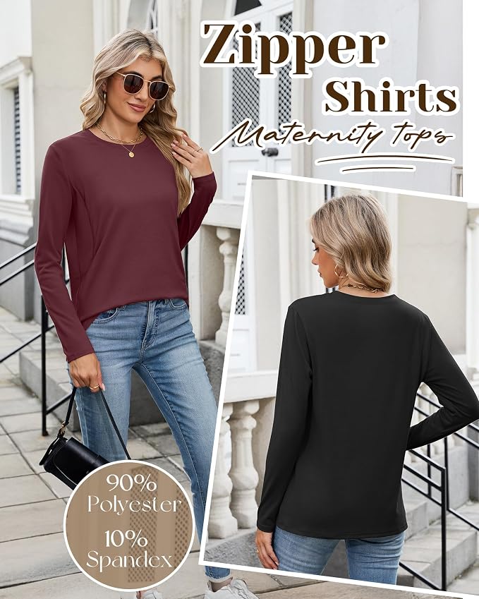 4 Pack Women's Nursing Breastfeeding Tops, Long Sleeve Maternity Shirts Loose - Image 4