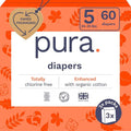 Pura Size 5 Eco-Friendly Diapers Totally Chlorine Free Hypoallergenic, Soft by MyPura