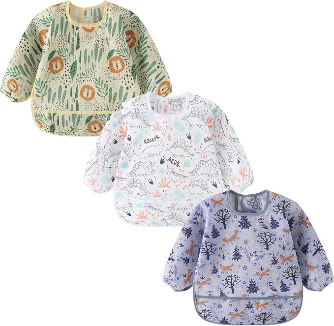 3 Pack Long Sleeve Bib, Baby Smock by ElecMotive