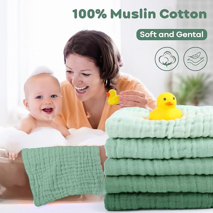 Yoofoss Muslin Baby Washcloths 100% Organic Cotton Face Towels 6 Pack Wash - Image 3