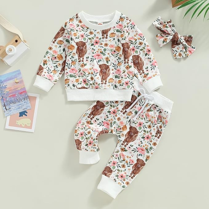 3Pcs Baby Girl Outfits Daisy Sweatshirt + Pants + Headband Infant Fall Winter - Image 6