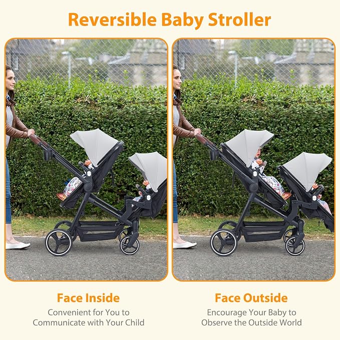 Tandem Double Stroller Newborn and Toddler, Foldable Twin Stroller - Image 3