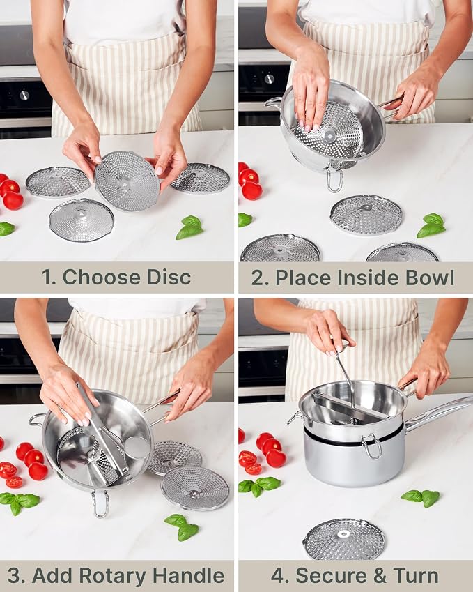 Upgraded 4-Disc Stainless Steel Food Mill – Ergonomic Rotary Design - Image 5