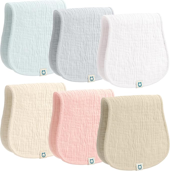 Muslin Burp Cloths Set, 6 Pieces, 100% Organic Cotton Hand Washcloths by RomyRo